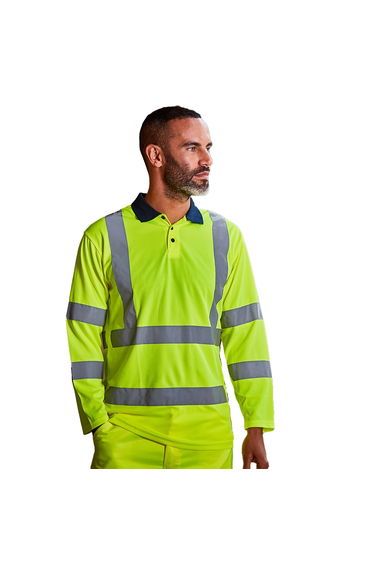 PRORTX Mens Long-Sleeved Polo Shirt - Hi Vis Yellow/Navy