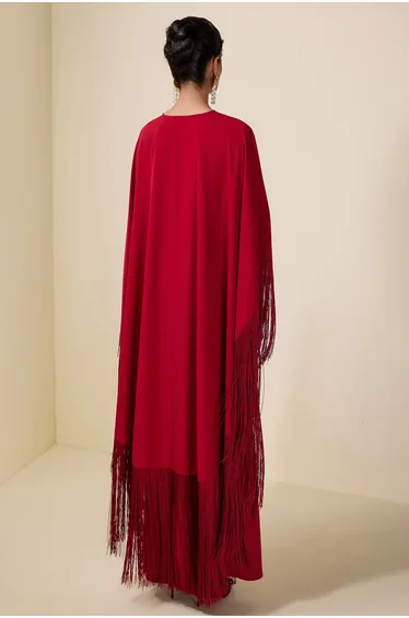 Solid Tie-Up Tassel Cape Sleeve Maxi Dress