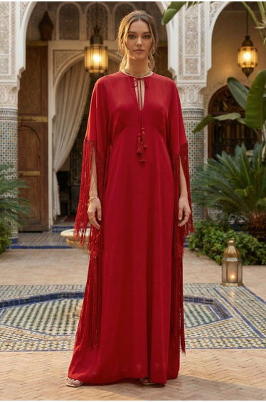 Solid Tie-Up Tassel Cape Sleeve Maxi Dress