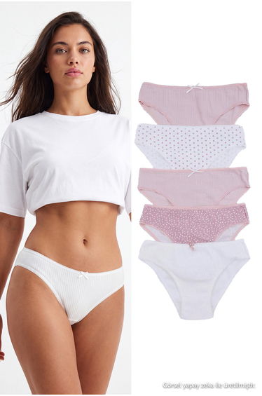 Pink-Multicolor 5-Piece Camisole Slip Polka Dot Slip Panties
