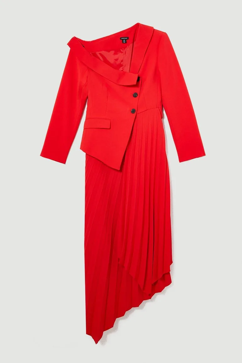tailored crepe asymmetric pleated midi dress Pink Asymmetric Neckline Midi Dress with Pleats shopaleena