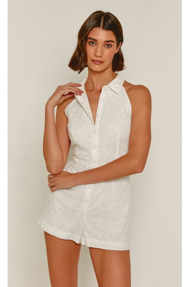 Ivory Broderie Button Playsuit