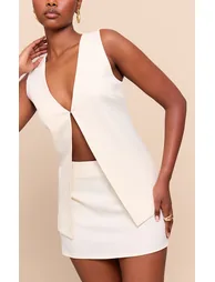 Cream Woven Tailored Hook And Eye Waistcoat - 1