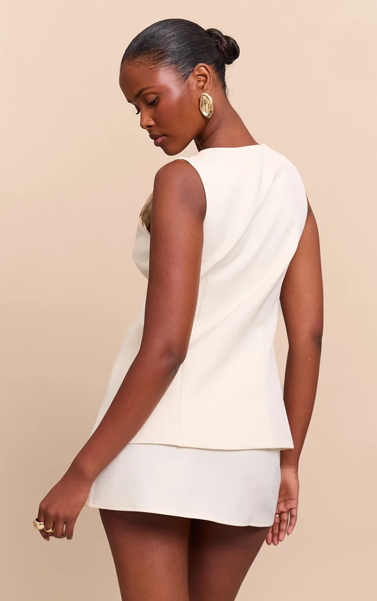 Cream Woven Tailored Hook And Eye Waistcoat - 2