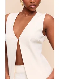 Cream Woven Tailored Hook And Eye Waistcoat - 3