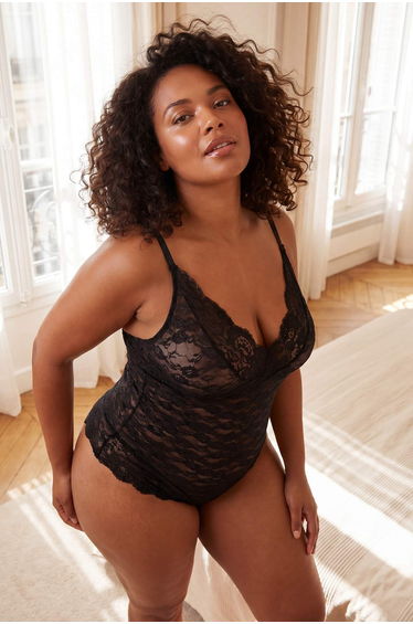 Black Lace Fitted Cup-Free Body