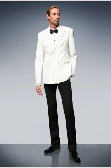 Tall White Double Breasted Tuxedo Blazer