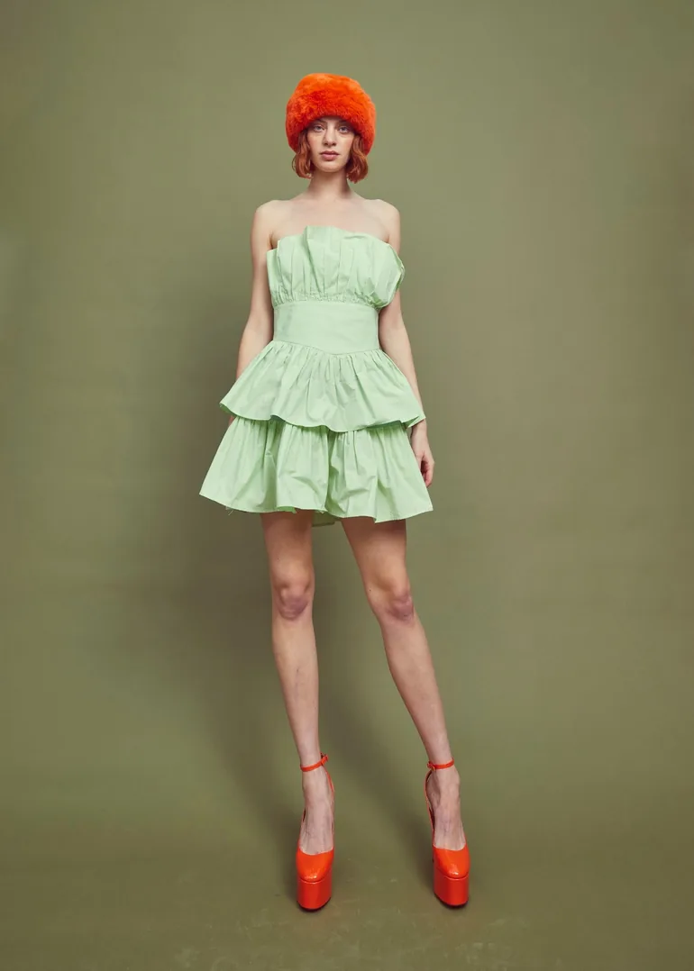Shop Gemma Bandeau Ruffle Mini Dress - Green Online in Oman
