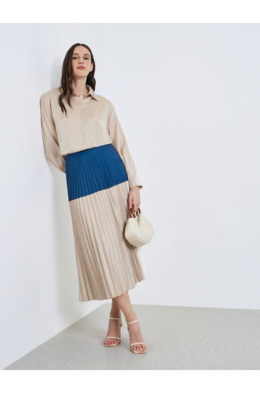 Women Color Block Pleated A-Line Skirt