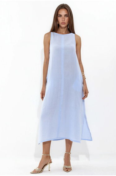 Textured Cotton Midi Beach Dress with Slit