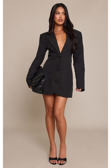Black Woven Diamante Back Detail Blazer Dress
