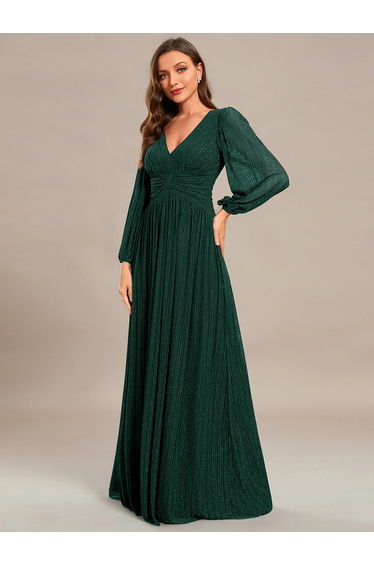 ever BRYM|Glittery Empire Waist Long Lantern Sleeves A-Line Evening Dress