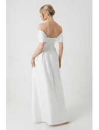 Sweetheart Structured Satin Full Skirted Wedding Dress - 2