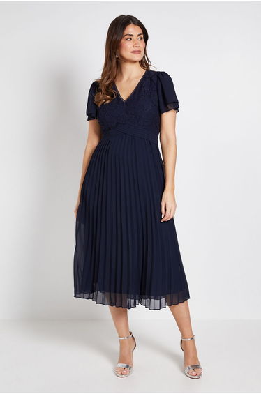 Lace Pleat Detail Midi Dress