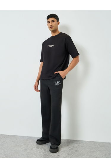 Men Black Printed Oversized Joggers