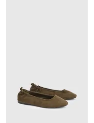 Julia Faux Suede Ruched Elasticated Black Ballet Pumps - 2