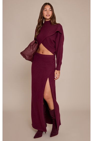 Burgundy Wrap Knit Maxi Skirt