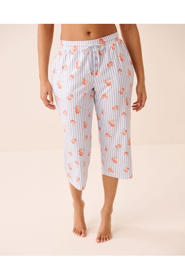Peach & Stripe Print Super Soft Pajama Capris