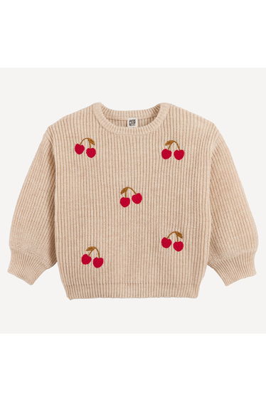 Embroidered Cherry Chunky Knit Crew Neck Jumper/Sweater