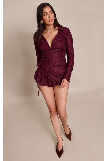 Plum Lace Long Sleeve Cargo Shirt