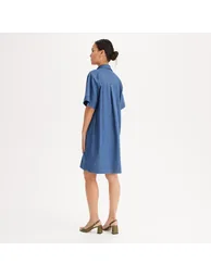 Straight Mid-Length Light Denim Dress with Short Sleeves - 3