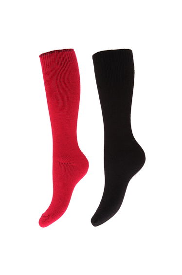 Floso Womens/Ladies Thermal Winter Wellington/Welly Boot Socks (2 Pairs) - Pink/Black