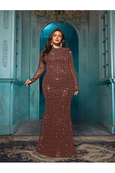QOQ Plus Size Sequin Chiffon Mermaid Dress