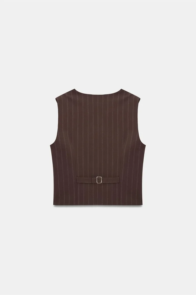 Dilvin Striped Woven Waistcoat With Buttons - 5