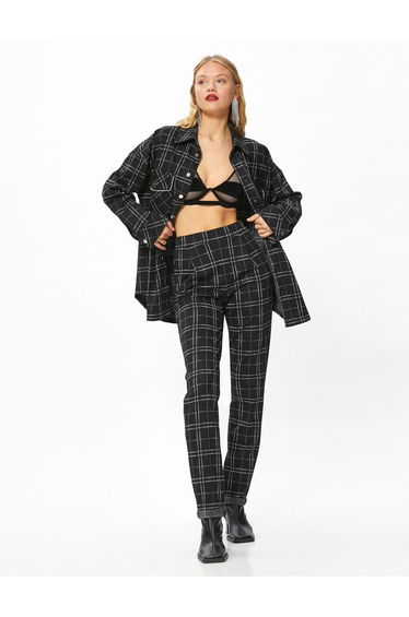 Glitter Carrot Trousers with Pockets and Elastic Waist