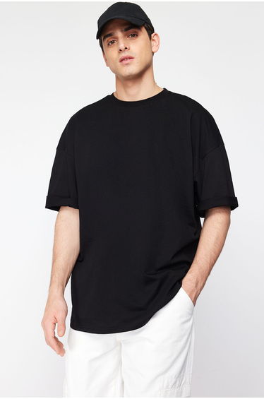 Black Oversize/Wide Cut Back Animal Print 100% Cotton T-Shirt