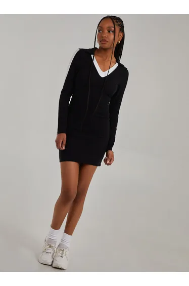 Ribbed Sports Stripe Collared Dress