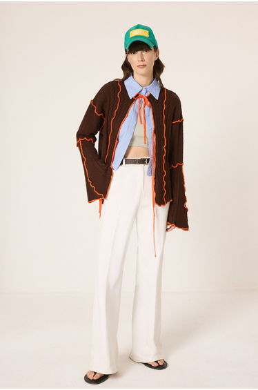 CONTRAST BELTED KNIT CARDIGAN