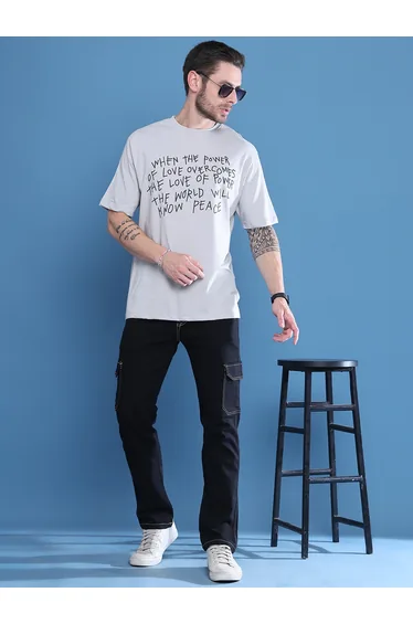 Men Grey Graphic Print Oversized T-Shirt