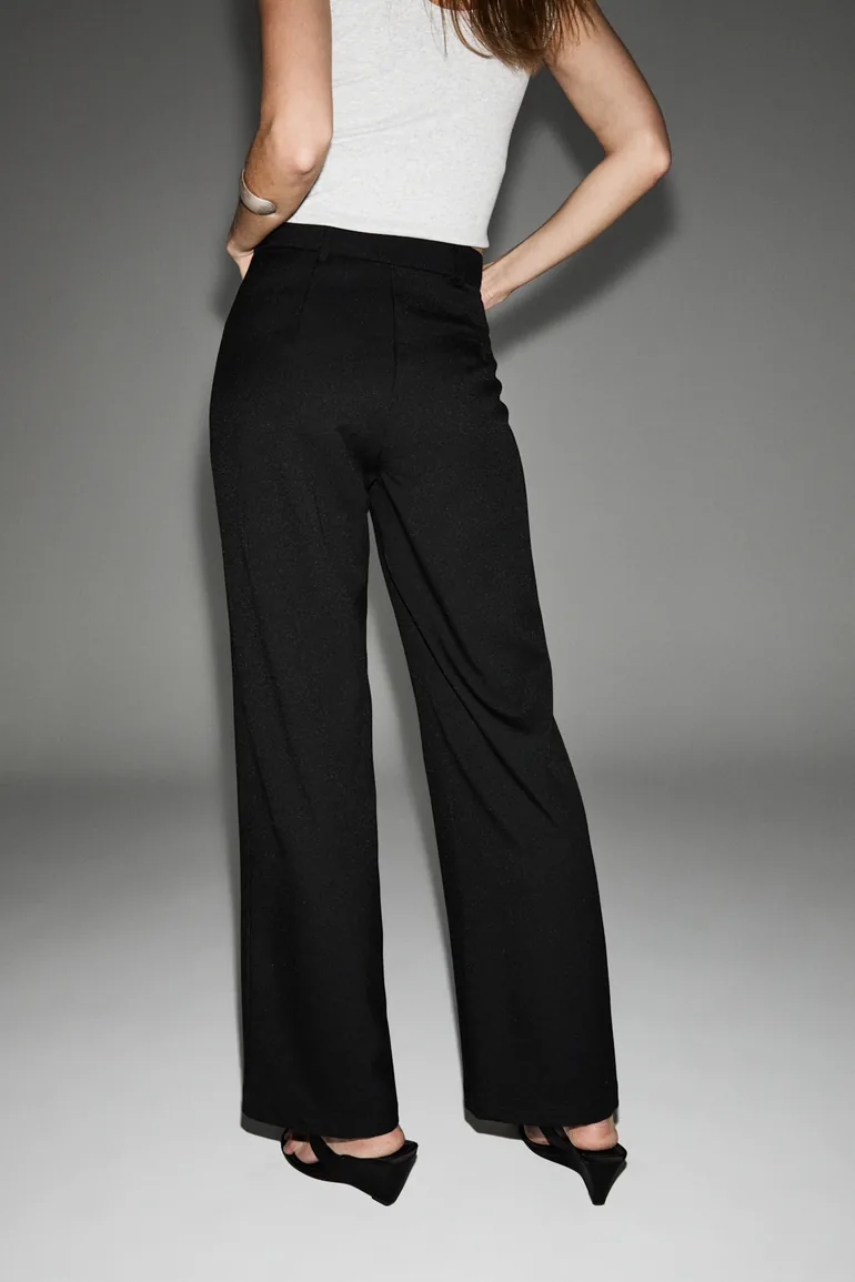 GRIMELANGE DESIR Women's Elastic Waist Wide Leg Regular Fit Woven Black Pants - 2