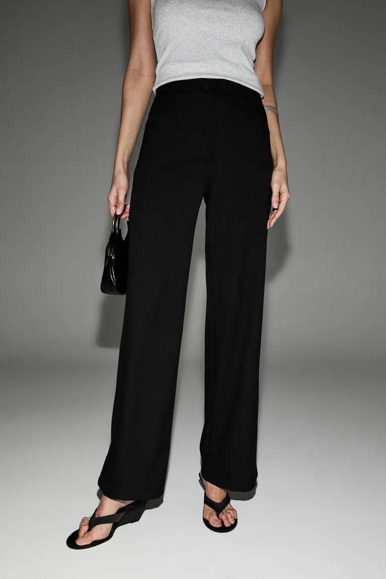 GRIMELANGE DESIR Women's Elastic Waist Wide Leg Regular Fit Woven Black Pants - 1