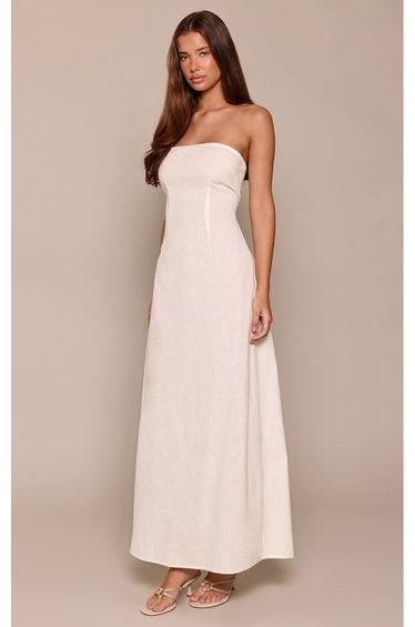 Cream Linen Look Bandeau Column Dress