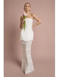 Bandeau Corset Lace Skirt Maxi Dress - white