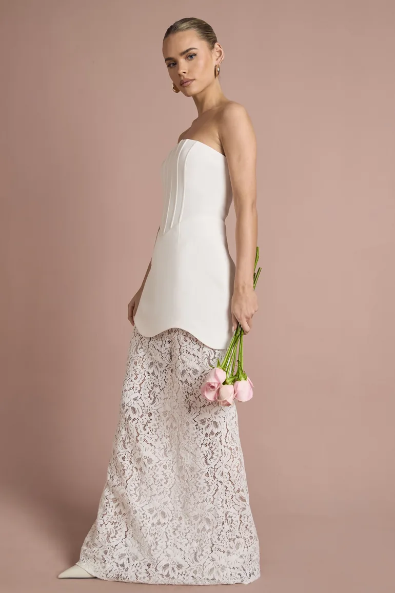 Bandeau Corset Lace Skirt Maxi Dress - white - 1