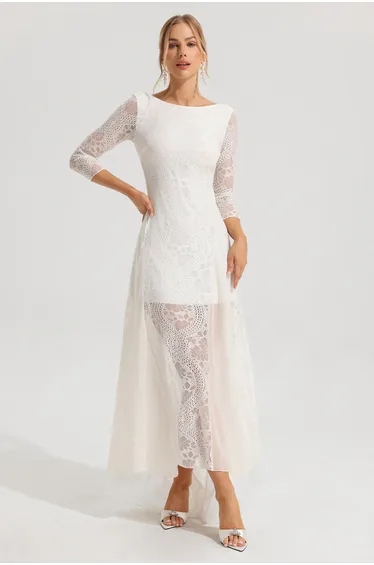 Lace Backless Long Sleeve Dress