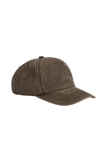 Beechfield Vintage Washed 5 Panel Relaxed Fit Baseball Cap - Brown