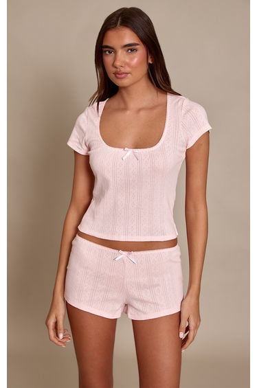 Baby Pink Pointelle Short Sleeve Pyjama Top