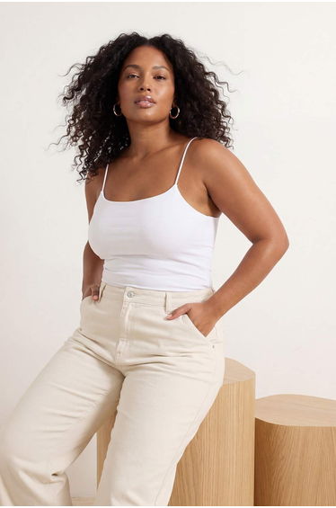 White Thin Strap Basic Knitted Plus Size Undershirt