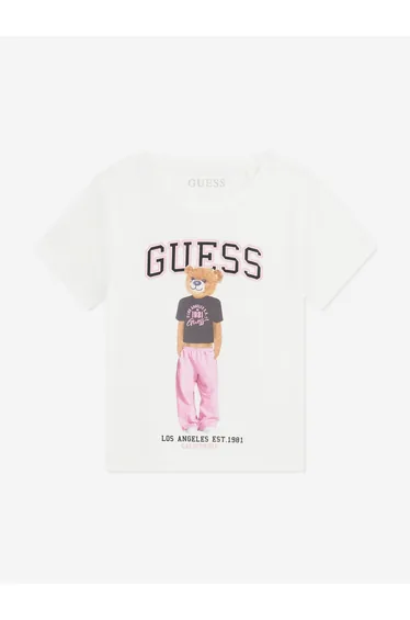 Guess Girls Bear Logo T-Shirt in White