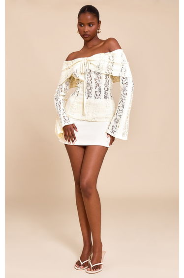 Lemon Fitted Lace Flared Sleeve Bardot Top product thumbnail 2