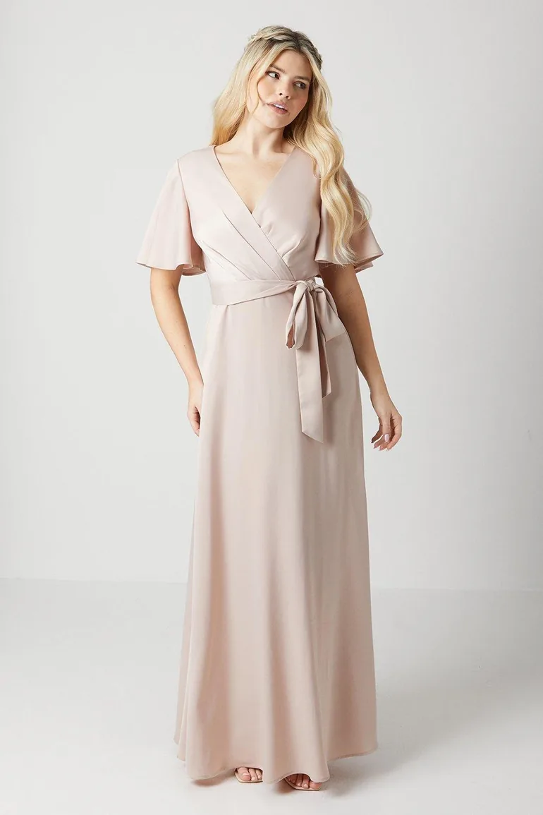 angel sleeve bridesmaid dresses A Line V Neck White Long Prom Dress, Chiffon White Lace Bridesmaid Dre –  dresstby main image 1