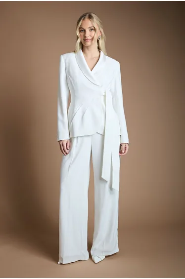 Wrap Front Satin Lapel Wedding Blazer