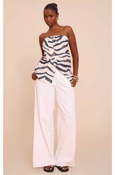 Zebra Print Floaty Woven Split Hem Bandeau Long Top
