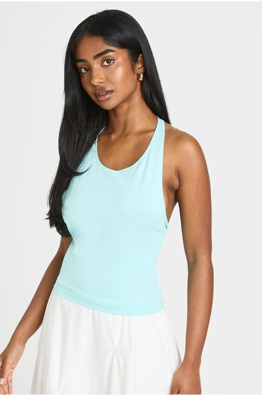Soft Cotton Scoop Neck Halterneck - aqua