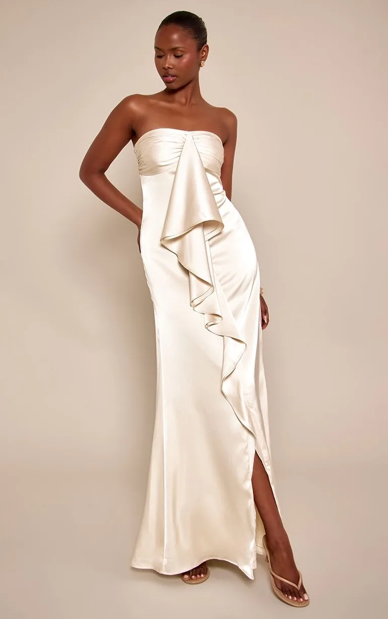 Cream Bandeau Satin Drape Detail Maxi Dress Prettylittlething Cream : Evening Dresses : VogaCloset Oman Cream Bandeau Satin Drape Detail Maxi Dress Prettylittlething Cream : Evening Dresses : VogaCloset Oman
