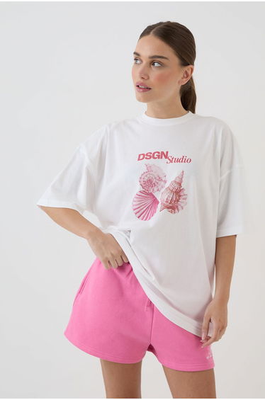 DSGN Studio Shell Print Oversized T-Shirt - white
